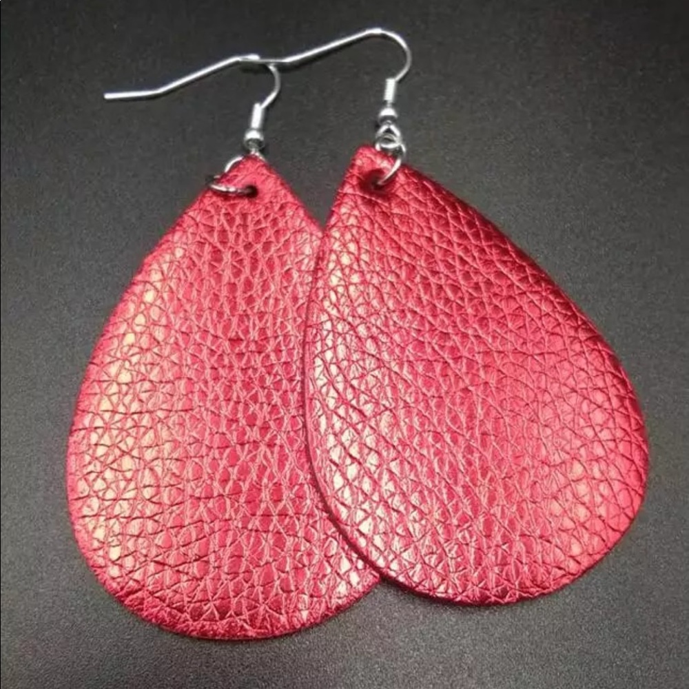 Red leather teardrop earrings